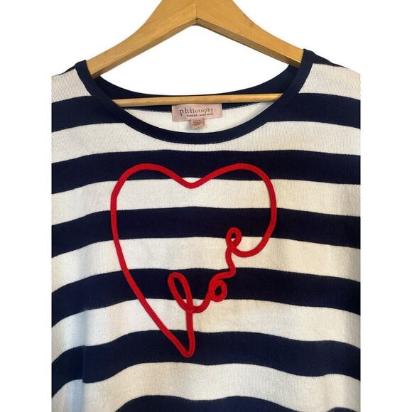 Philosophy Women's Love Heart Striped Pullover Sweater Size 1X Blue White NWT - Picture 5 of 8